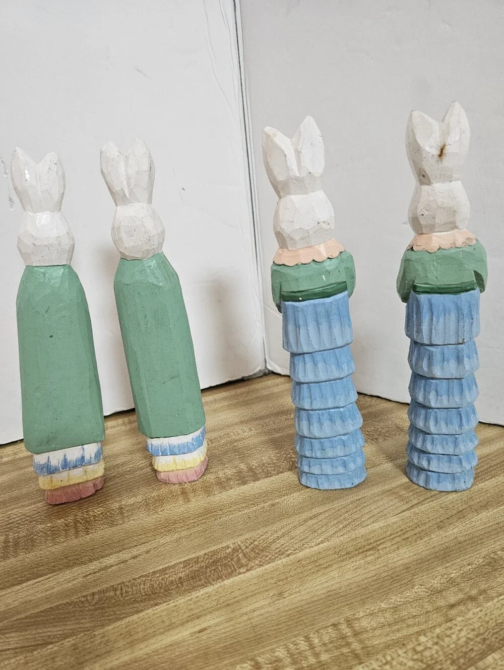 Vtg Pier 1 Imports Easter Bunny Rabbit Pencil Figurines Set 4 Spring Folk Art 80